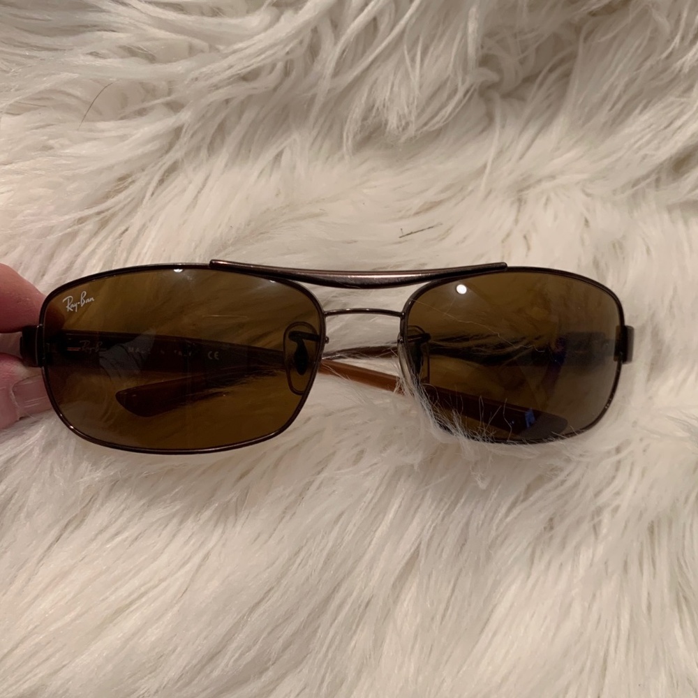 Ray-Ban RB3302 Brown Rectangular Metal Sunglasses. Like New. Made in Italy